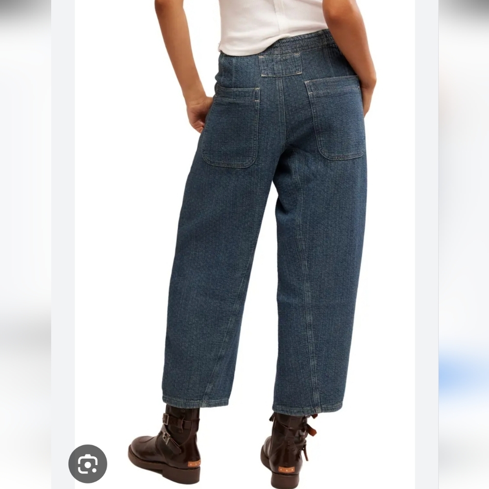 Free People Wide Leg Cropped Jeans in Dark Blue Denim